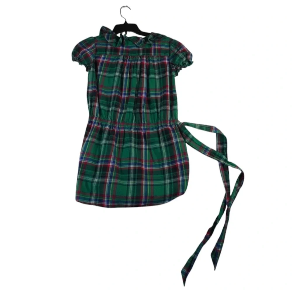 Ralph Lauren Dress Girls 14 Multicolor Plaid Cotton Flannel Ruffled Tie Waist
